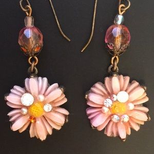 Statement Celluloid Rhinestone & Flower Earrings